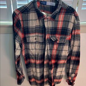 Old Navy Men's Casual Plaid Shirt - Red, Black, and Cream